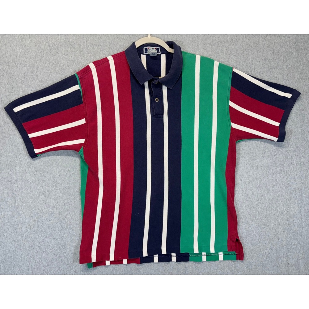 Vintage Sutter‎ & Grant Striped Polo Shirt Mens XL Colorblock Made in USA 90s
